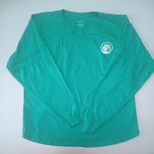 New Belgium Brewing Size L Long sleeve Shirt Top Puff Logo Spellout Blue Green